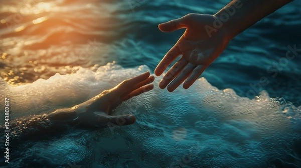 Obraz Hands Reaching for Help Over Water – A Symbol of Support and Hope