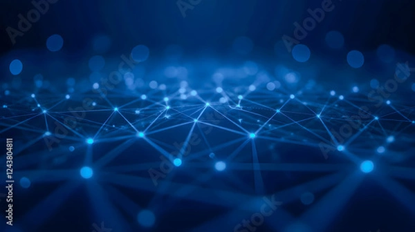 Fototapeta Blue Abstract Technology Background with Network Connections, Dots, and Lights for Digital, Communication, and Data Concepts
