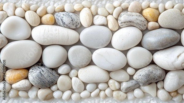Fototapeta Serene White Stones Background: A Collection of Smooth, Textured Pebbles