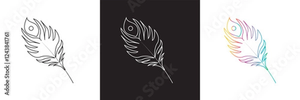 Obraz Peacock feather  Icon Symbol for Logo, Pictogram, App or Graphic Design Element.   isolated on white and black background. vector illustration. EPS 10