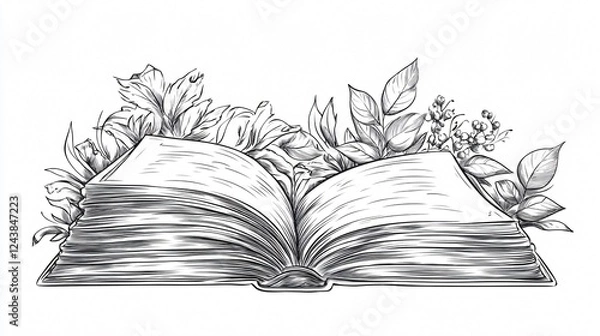 Fototapeta Vector Line Art Image of a Notebook Depicted on a White Background