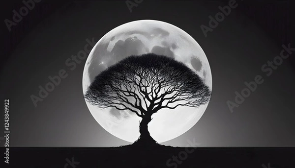 Fototapeta Moonlit Serenity: The Tree of Shadows, GENERATIVE AI	