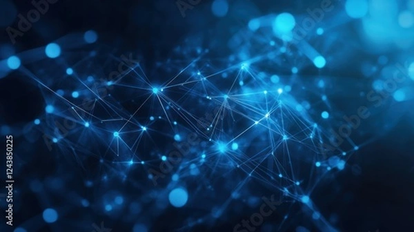 Fototapeta Abstract network connection glowing blue digital background