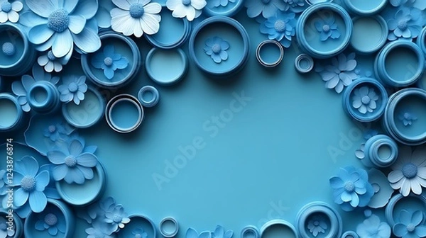 Obraz Blue Floral Design with Circular Frames