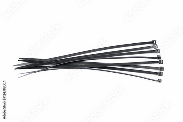 Obraz Black Cable Ties Isolated on White Background..