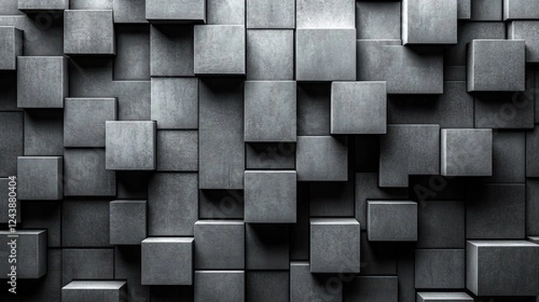 Fototapeta Abstract gray concrete cube wall background
