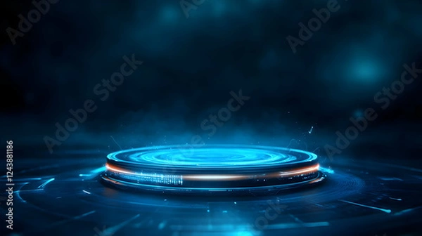 Fototapeta Futuristic digital interface with glowing blue light effects, ideal for tech concept visuals.