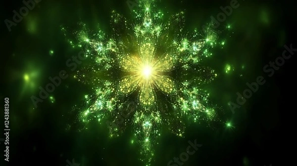 Obraz Luminous Green Snowflake Sparkles Brightly