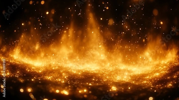 Obraz Golden Sparks And Embers Rising From Dark Surface