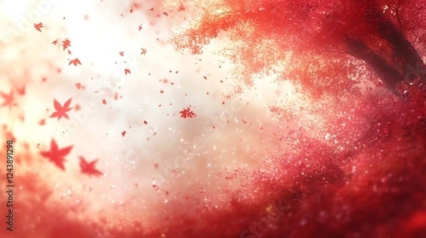 Obraz Red Autumn Leaves Falling From A Tree