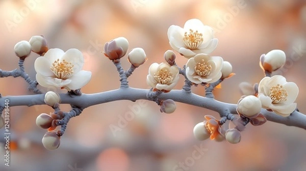 Obraz Delicate White Blossoms On A Branch In Springtime