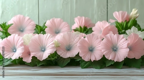 Obraz Delicate Pink Flowers Arranged on Wooden Surface