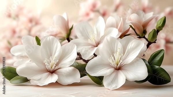 Obraz Delicate White Magnolia Blossoms with Soft Background