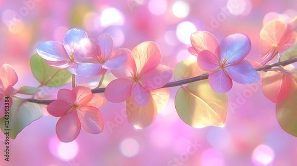 Obraz Delicate Pink Flowers Branch Soft Bokeh Background