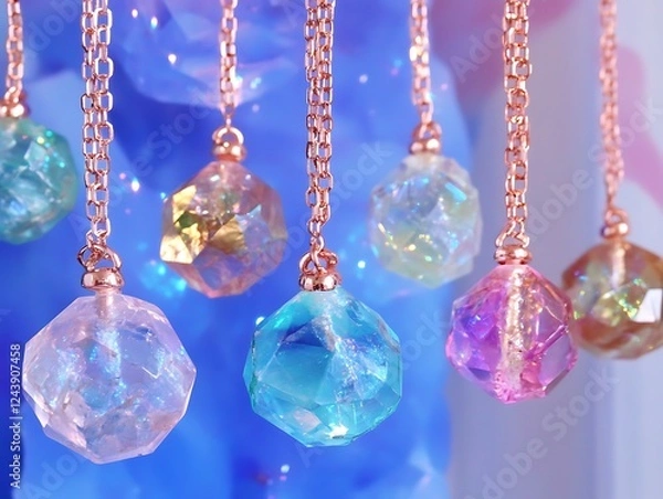 Fototapeta Geometric Buckyball Crystal with Pink Highlights