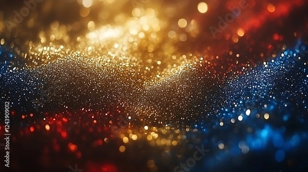 Obraz Abstract Glittering Background with Gold Blue and Red Lights