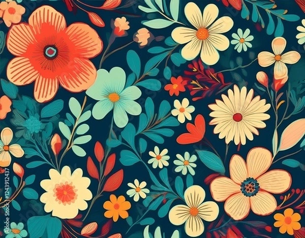 Fototapeta seamless ditsy floral pattern background