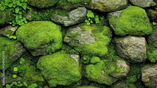 Obraz Lush green moss blankets grey stones.