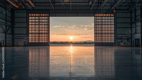 Obraz Hangar Sunset: Open Doors to Freedom and Adventure