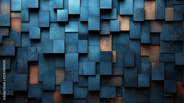 Fototapeta Abstract Blue and Brown Textured Cube Pattern