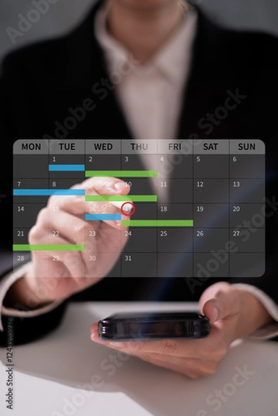 Fototapeta Businessman working on laptop schedule planning time calendar management deadline organization concept