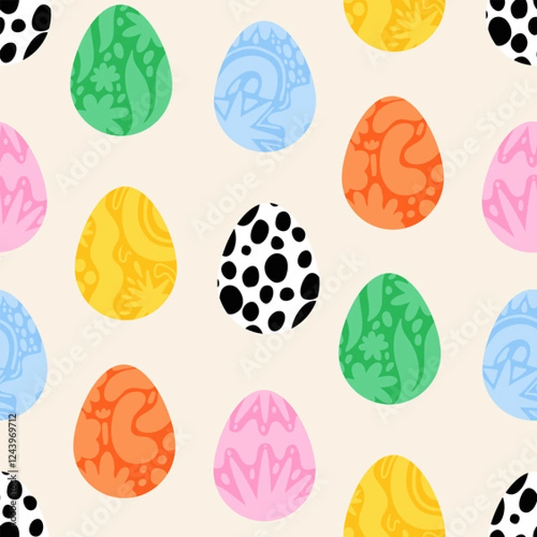 Fototapeta Vector seamless pattern with easter eggs. Abstract shapes and lines, holiday background