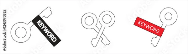 Fototapeta keyword icon, in line and flat style for apps and websites, eps 10 on white back screen.
