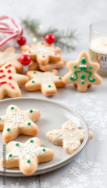 Obraz Home made Christmas shortbread cookies, low-poly. with white shades