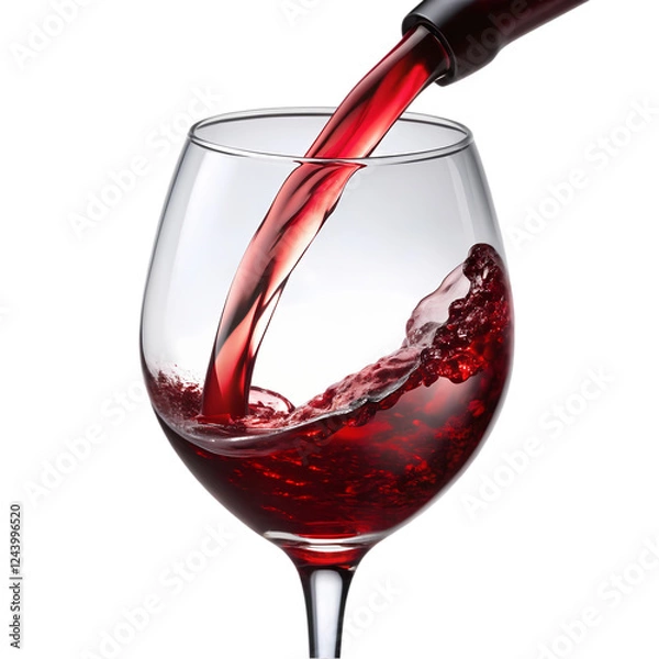 Fototapeta Red wine pouring into elegant crystal glass splashing bar pub dark rich on transparent background