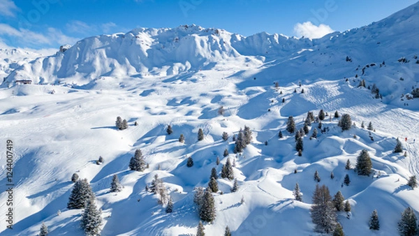 Obraz Aerial view of Skiing area of Paradiski, La Plagne, France Alpes