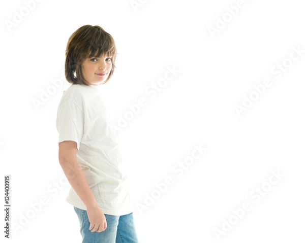 Fototapeta Model in studio isolated on white background medium shot