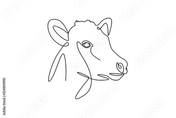 Fototapeta One continuous single-line drawing of cow face. Pet animal silhouette in simple, minimal, linear style. 