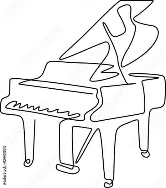 Fototapeta One continuous single-line drawing of piano music elements elegance minimal linear artwork. Editable outline. 