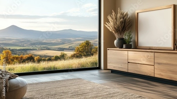 Fototapeta Large window with natural light illuminating a bright interior space in a modern architectural design