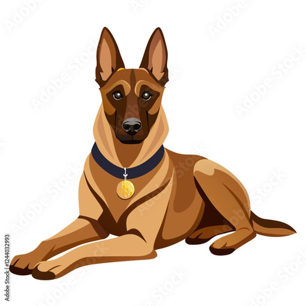 Fototapeta belgian malinois dog isolated on white, Color vector illustration. Pet animal  