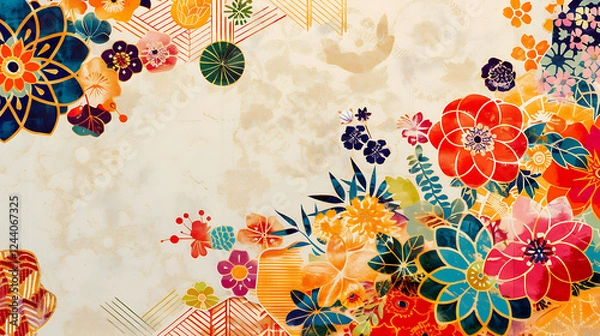 Fototapeta  new year card with Japanese patterns