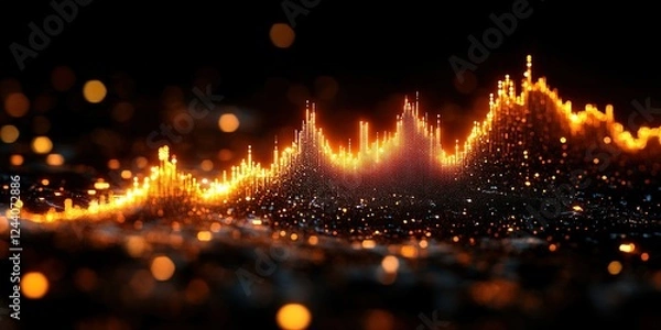 Fototapeta Dynamic visualization of sound waves illuminated by vibrant orange and gold colors against a dark background