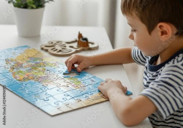 Obraz Boy Solving World Map Puzzle