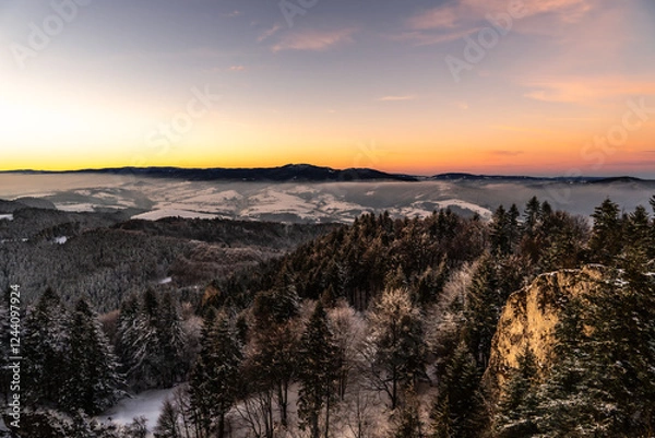 Fototapeta Pieniny , góry, zima, śnieg, Karpaty, mgły, Tatry, Dunajec