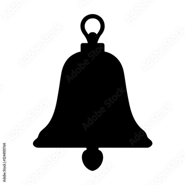 Obraz An illustration featuring a black bell silhouette set against a clean white background depicting a classic bell shape with detailed clapper and curves.