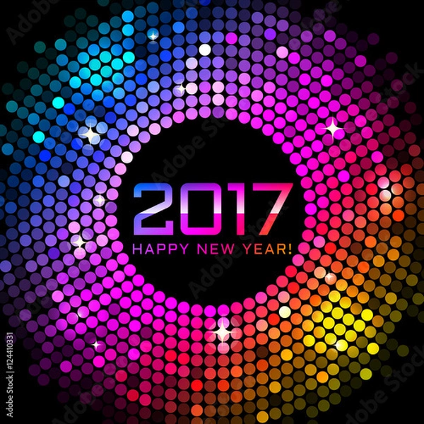 Obraz Vector - Happy New Year 2017 - colorful disco lights background