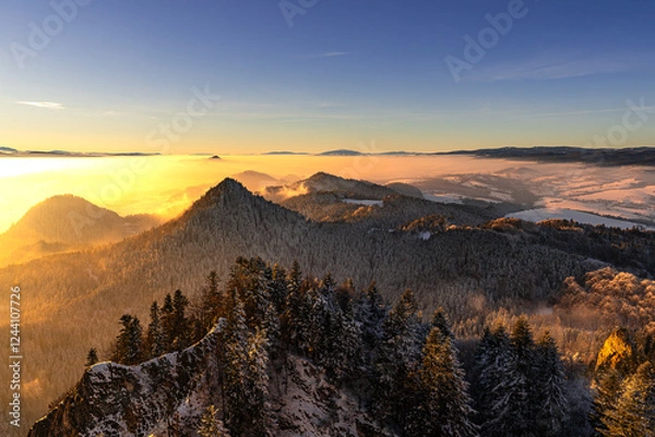 Fototapeta Pieniny , góry, zima, śnieg, Karpaty, mgły, Tatry, Dunajec