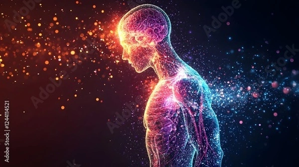 Obraz Glowing Transparent Human Anatomy with Vibrant Circulatory System Visualization   Abstract Futuristic Medical Background Showing the Intricate Network of Vessels Nerves and Cells in Bright