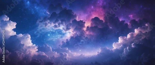 Fototapeta Majestic cosmic clouds and stars in a vibrant night sky with mystical atmosphere.