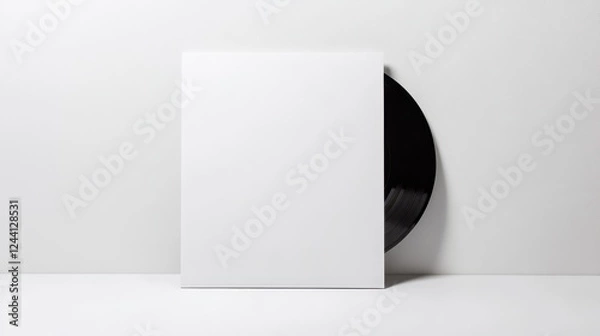 Fototapeta Blank cover of a vinyl record resting on a simple white background showcasing the classic record design