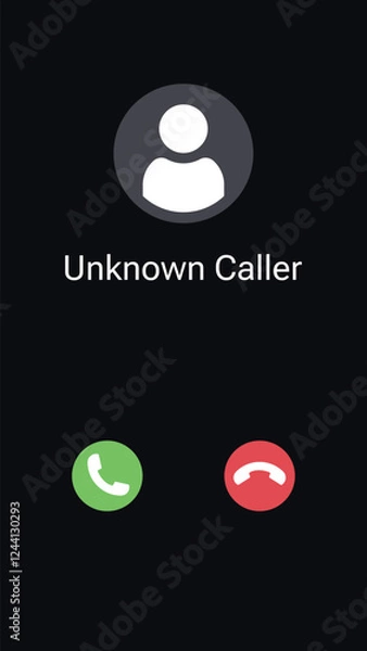 Fototapeta Vector illustration with the inscription: Unknown caller. Phone interface with two icons accept or reject a call