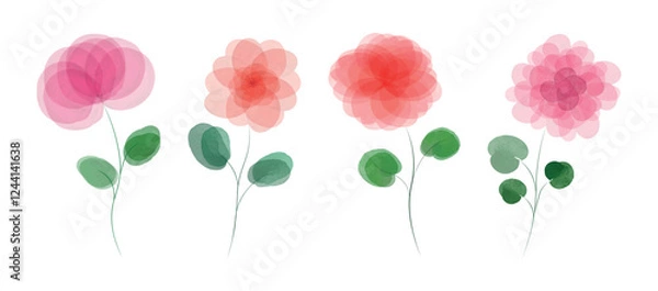 Obraz Watercolor flower set. Botanical illustration isolated on white background. Vector floral set. Spring or summer design for invitation, wedding or greeting cards. Aquarelle pink and red flowers.