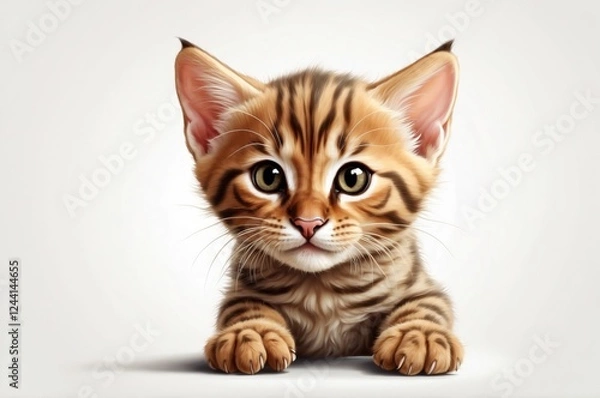 Obraz Cute adorable domestic curious cat kitten animal with its paws peeking over a white surface, photorealistic illustration on isolated background texture design.
