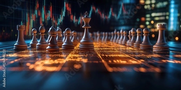 Fototapeta Strategic Investment: Chessboard and Stock Market Visualization