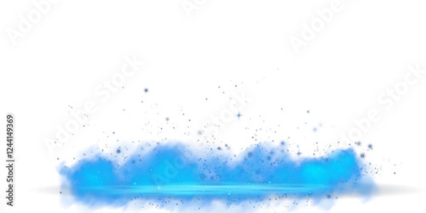 Fototapeta Blue stage with smoke and particle saw light on the floor. Neon light. Empty blue stage and studio room with floating smoke. For product demonstrations.. PNG.
